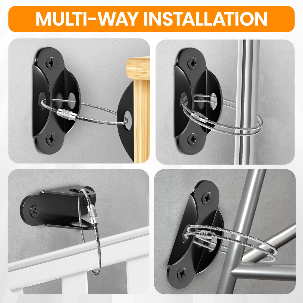 Earthquake protection demonstration with Tickselect straps stabilizing tall furniture.