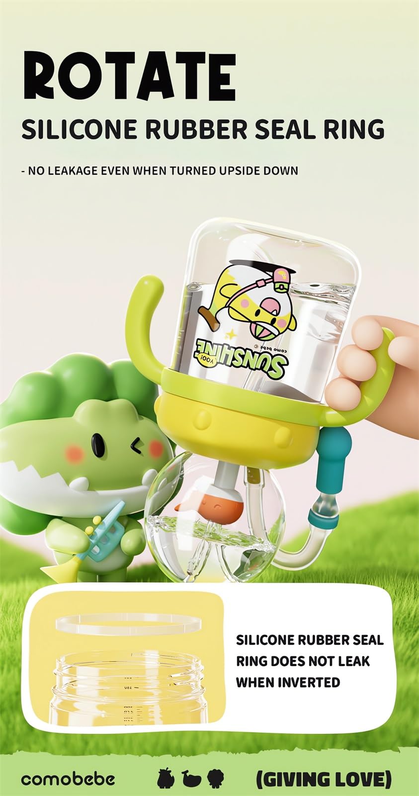 Tictoyo leak-proof lid on the cup prevents spills during travel and play.