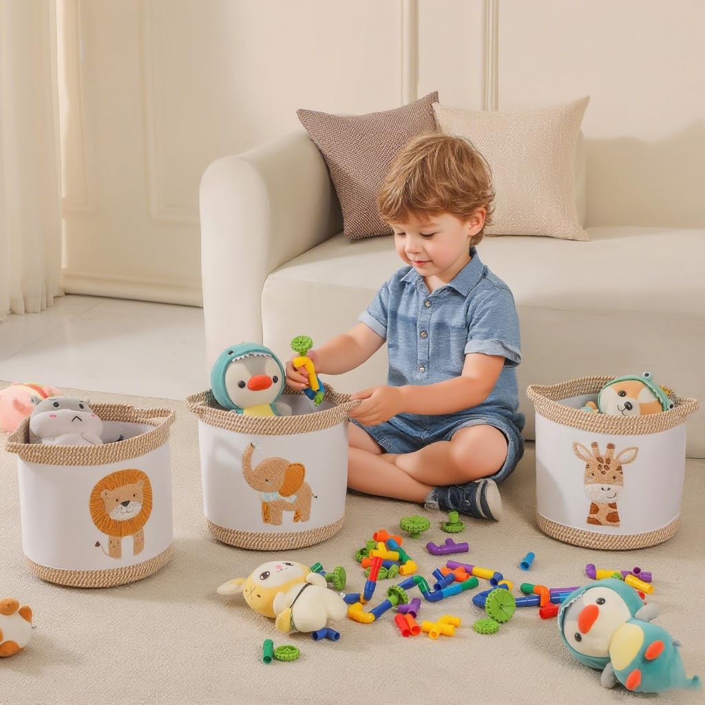 Tidelit 3-piece woven baby toy baskets giraffe design ideal for clutter-free playroom storage