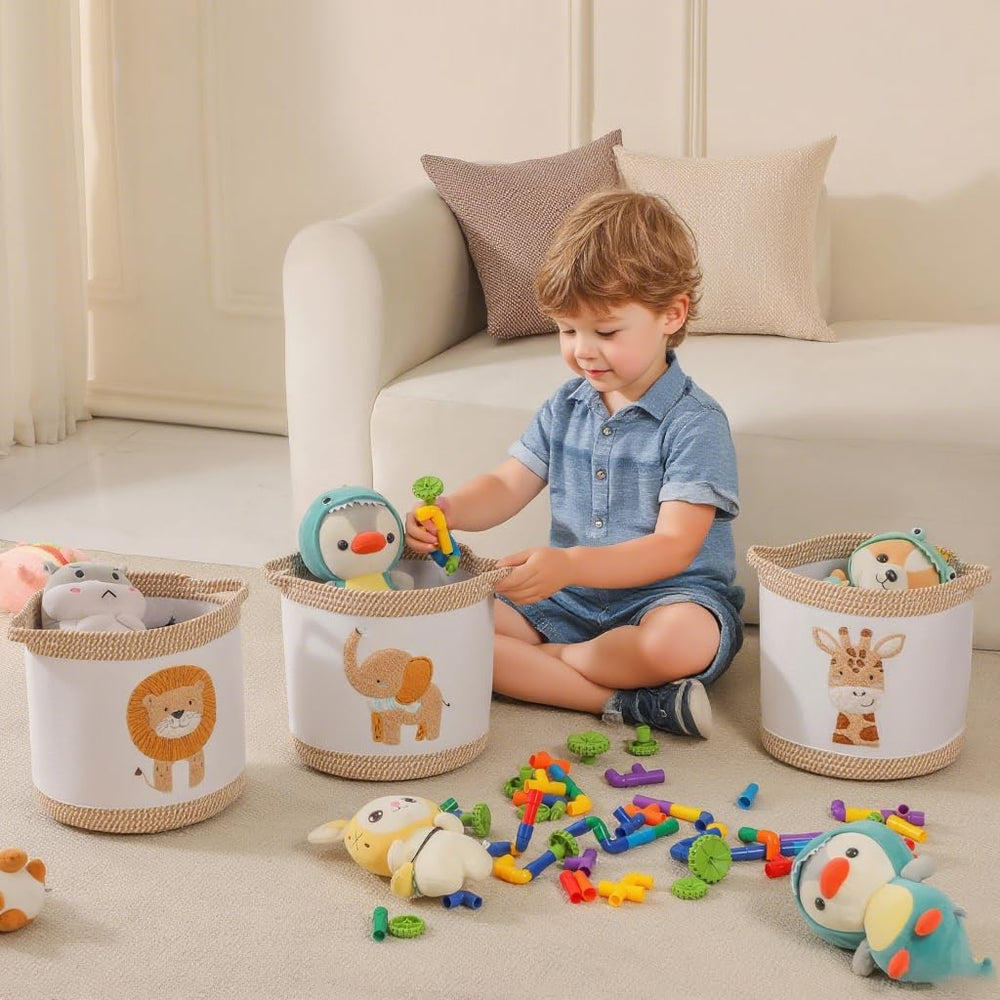 Tidelit 3-piece woven baby toy baskets giraffe design ideal for clutter-free playroom storage