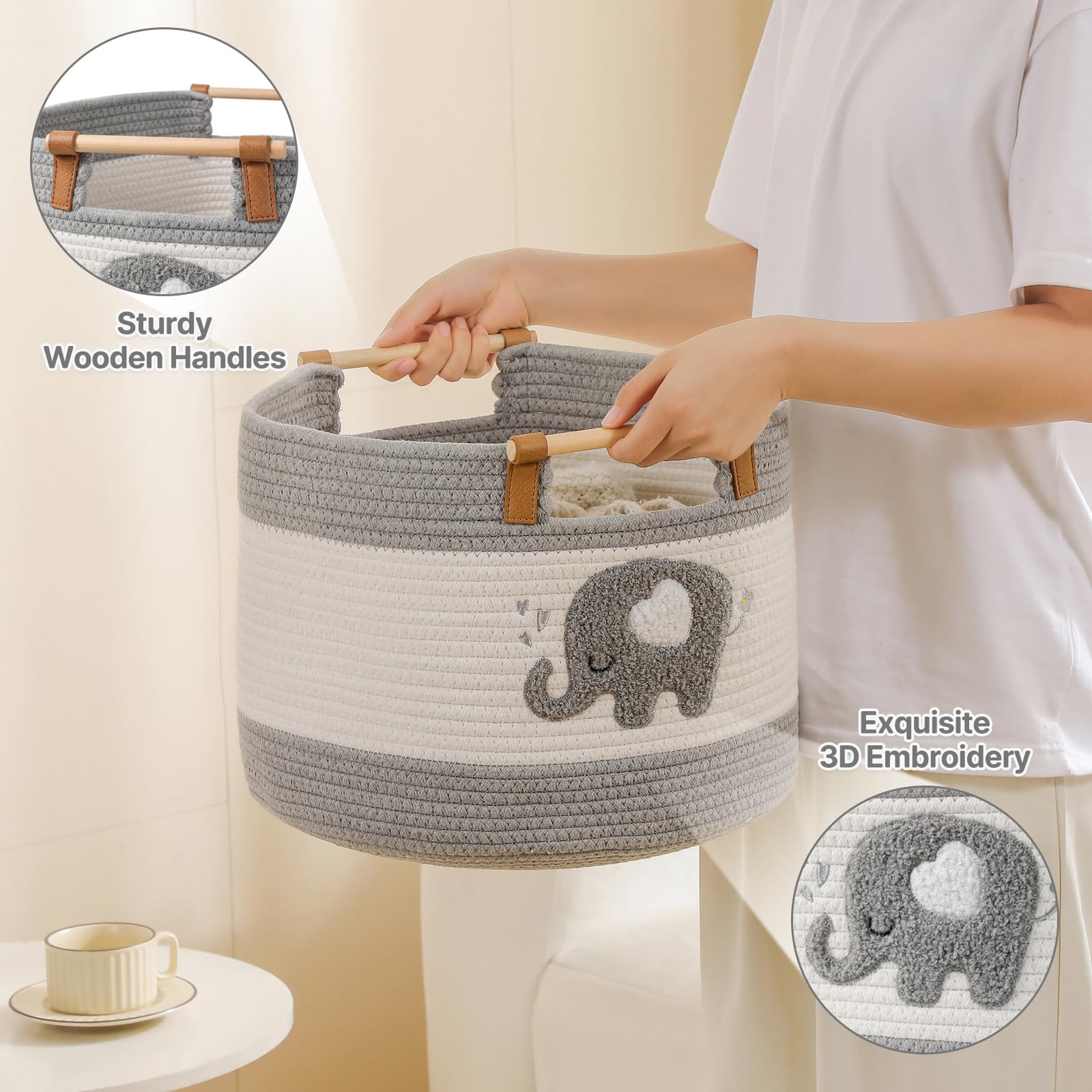 tidelit elephant design front view adds nursery charm while organizing plush toys