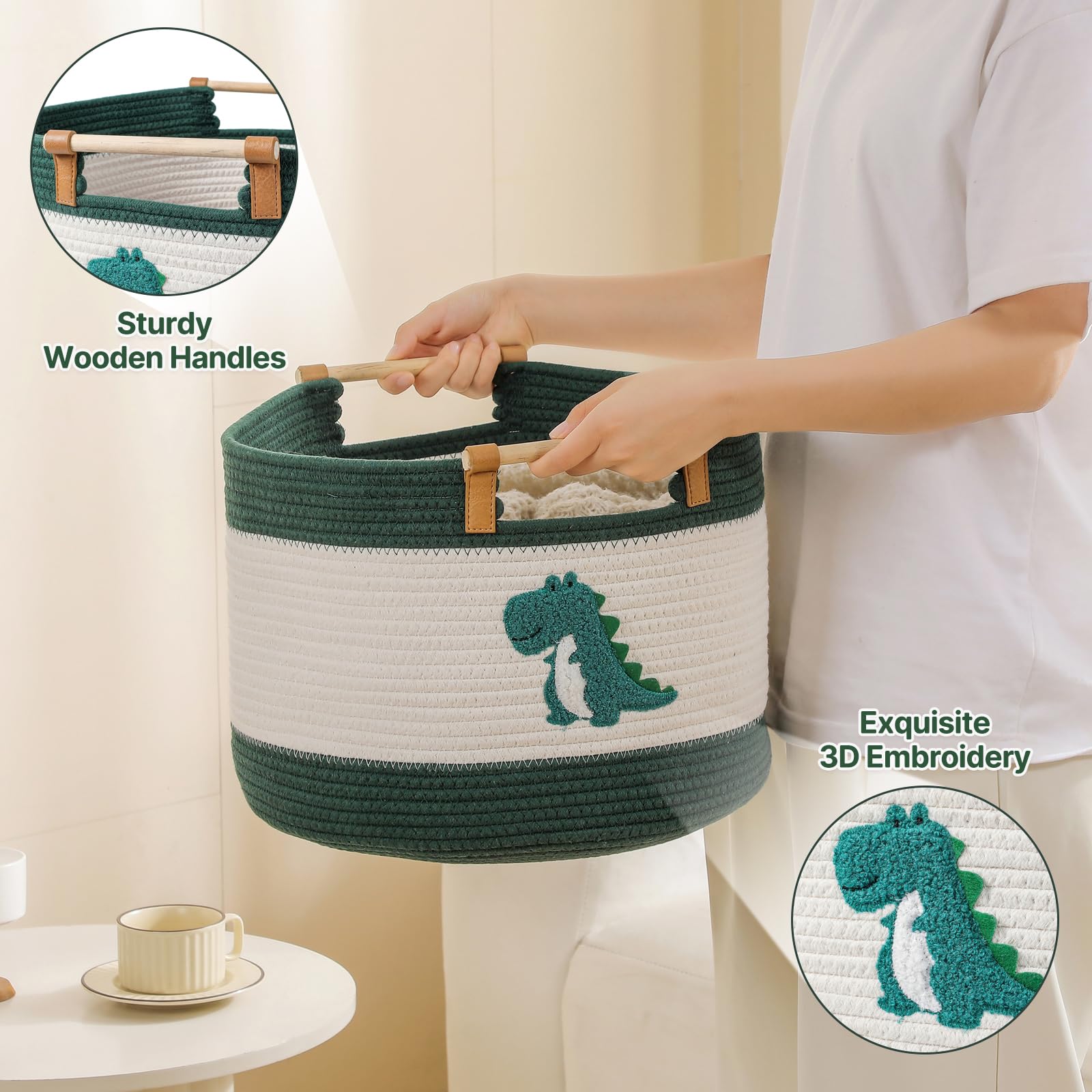 Tidelit blanket basket with dinosaur embroidery adds playful nursery decor and organization