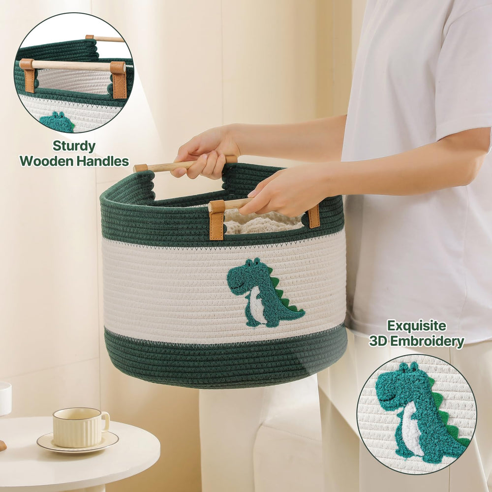 Tidelit blanket basket with dinosaur embroidery adds playful nursery decor and organization