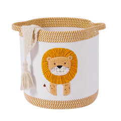 Tidelit lion basket closeup shows soft cotton rope and durable nursery organization.