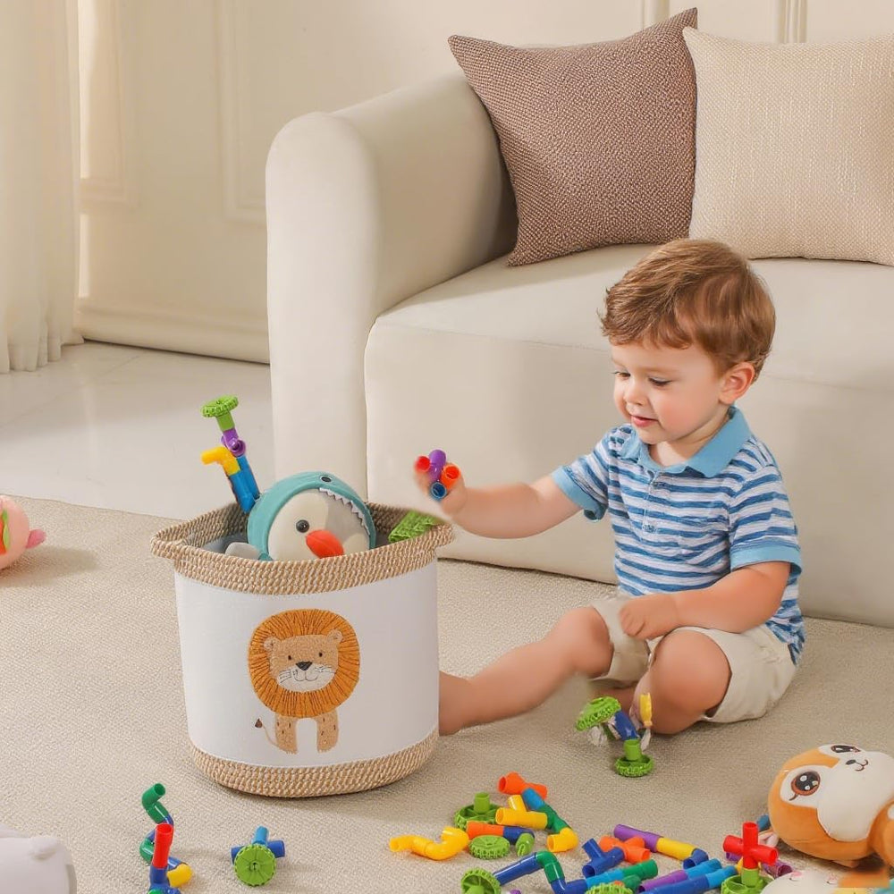 Tidelit lion embroidery detail highlights cute design for kids' rooms.