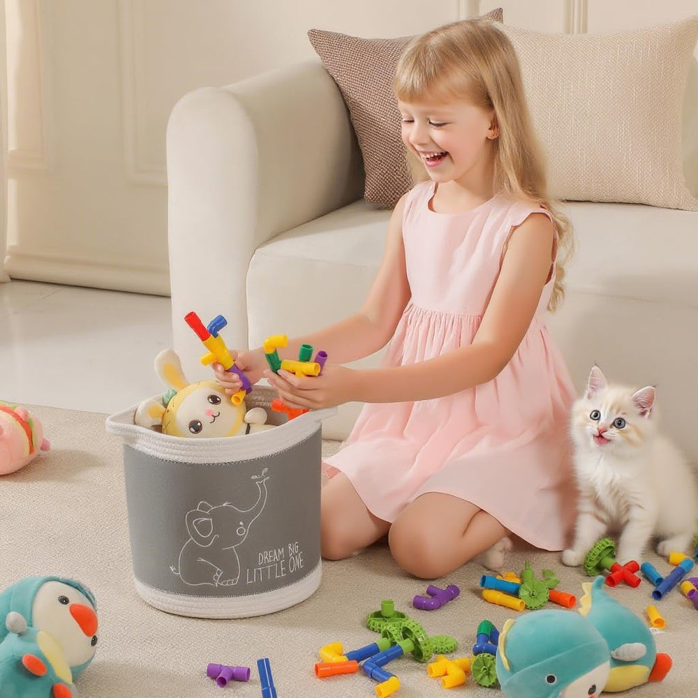 Tidelit nursery basket roomy diameter view demonstrates ample toy and clothing storage.