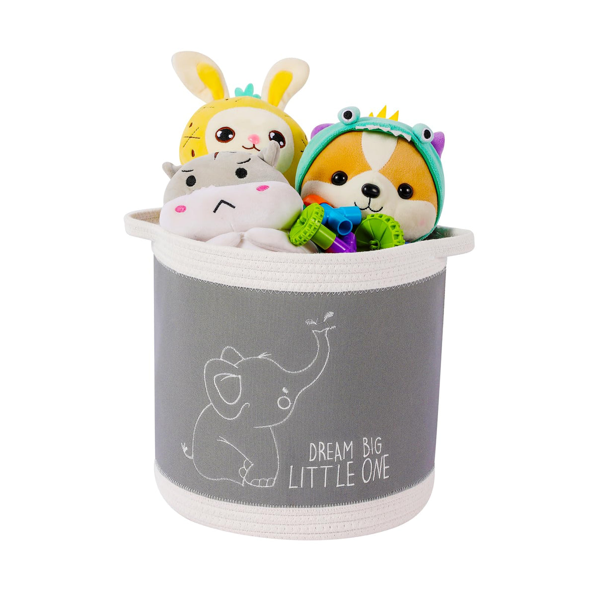 Tidelit toy basket elephant-design close-up highlights cheerful nursery storage and decor.