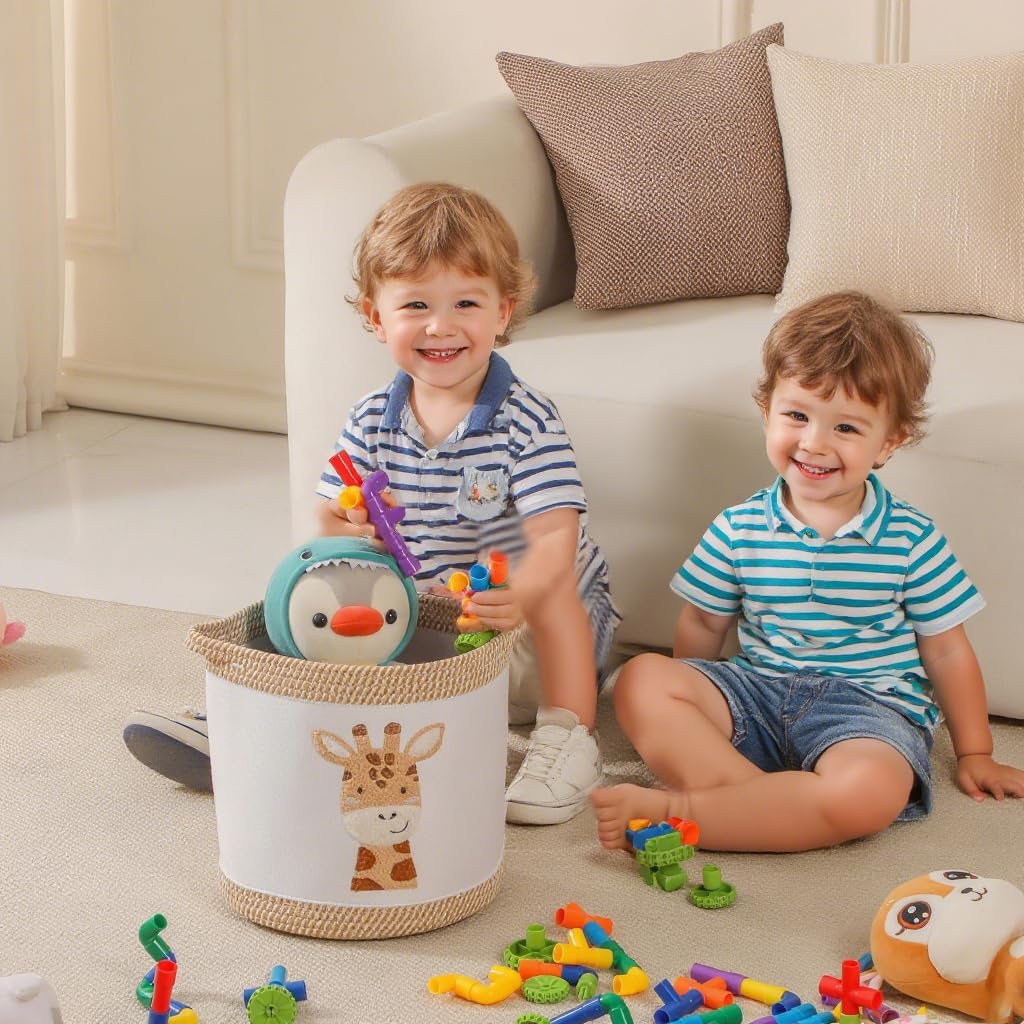 Tidelit toy basket with handles for easy carrying between rooms.