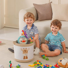 Tidelit toy basket with handles for easy carrying between rooms.