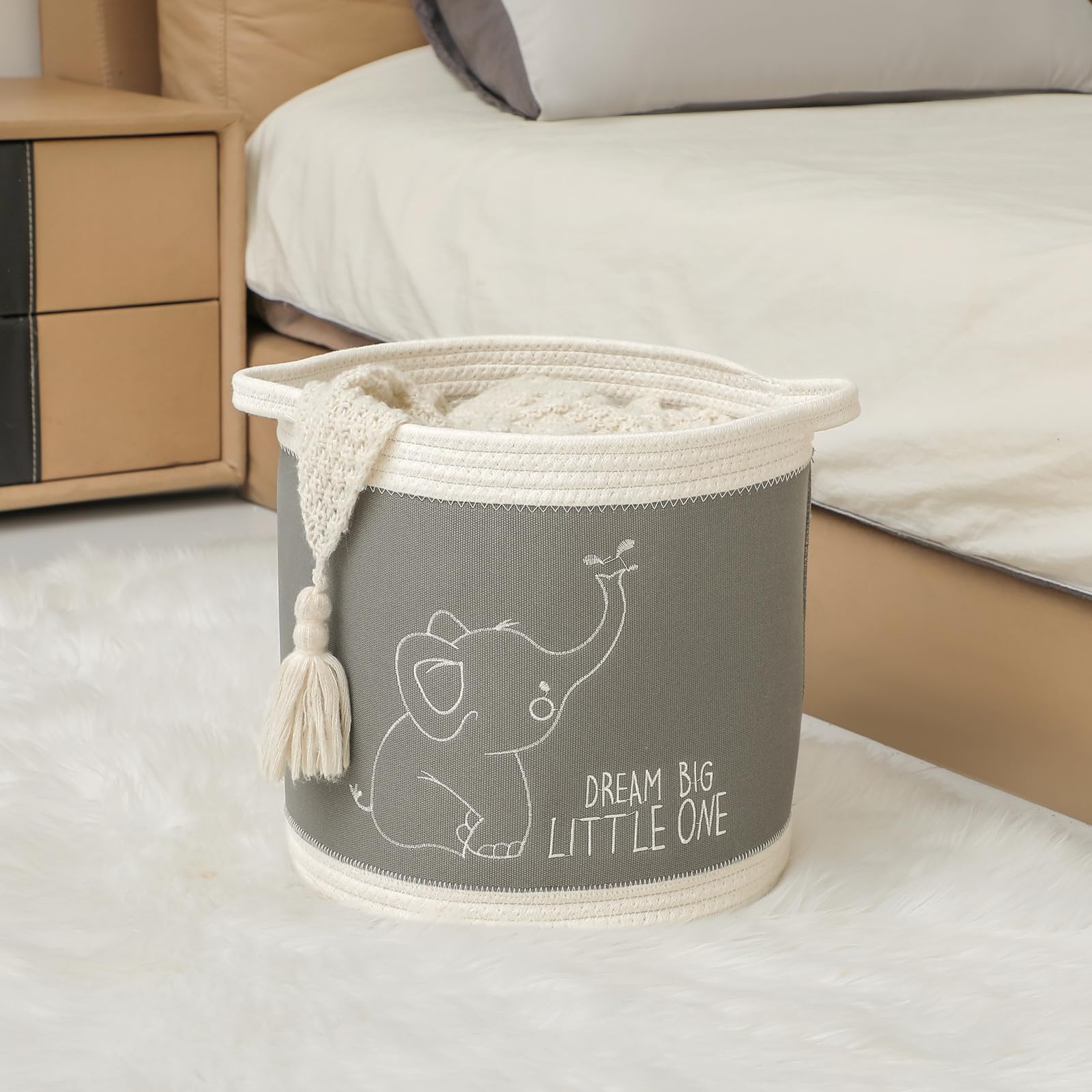 Tidelit toy basket soft-woven cotton rope edge focuses on safe, kid-friendly materials.