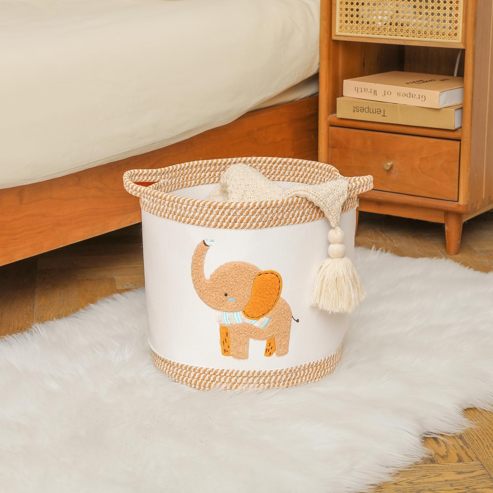 Tidelit woven cotton rope texture basket shows durable soft storage for blankets