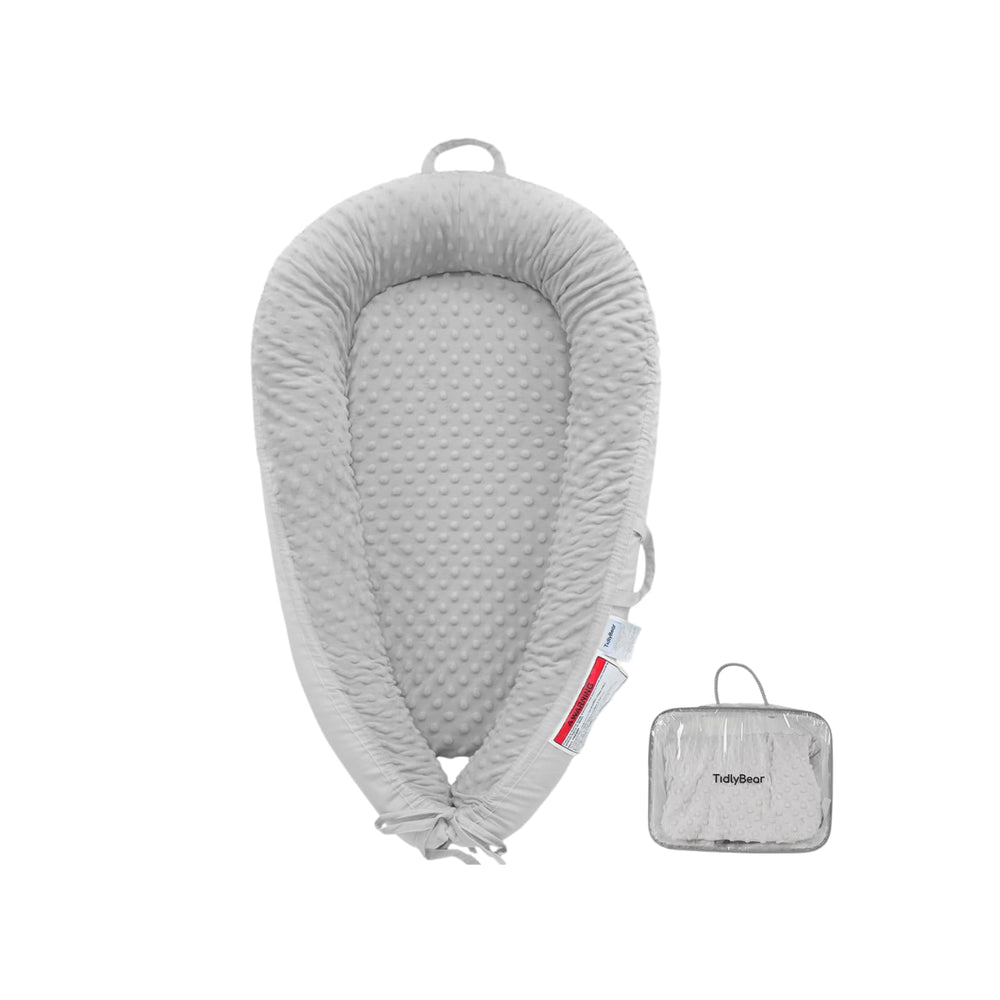 TidlyBear Baby Lounger front view offering calm, supervised lounging for newborns.