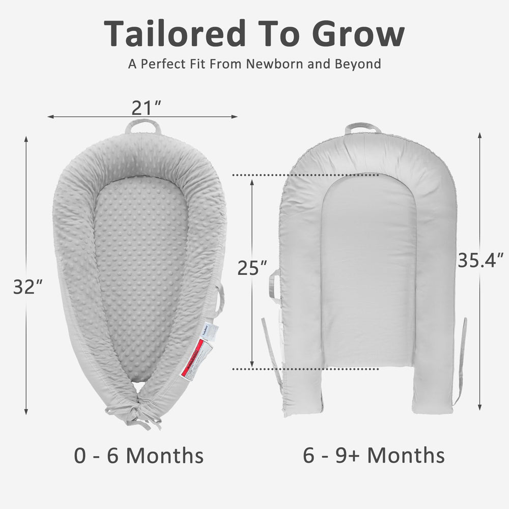 TidlyBear Baby Lounger organic cotton side closeup shows breathable fabric.