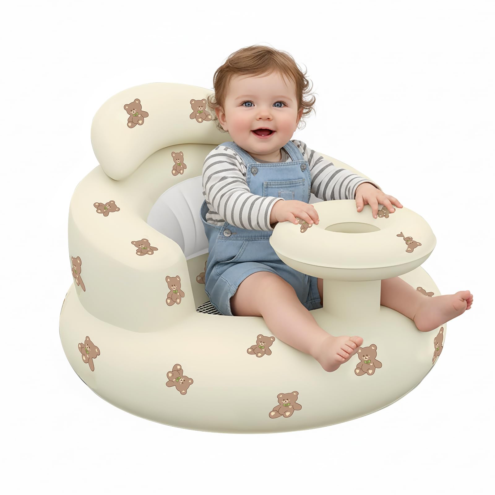 TIDNNS inflatable baby seat with tray and built-in pump for quick setup.