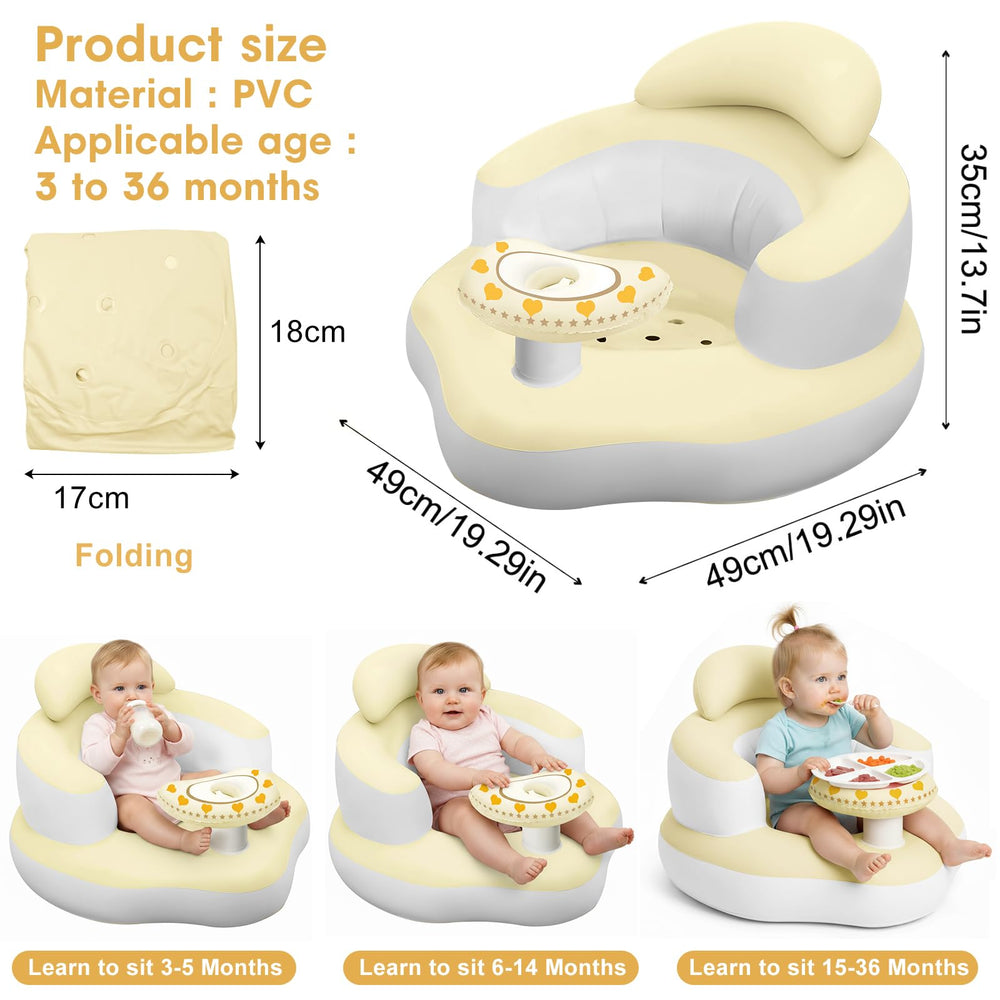 Tidnns inflatable baby seat yellow-white back-support for comfortable sitting.