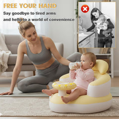 Tidnns inflatable baby seat yellow-white portable setup ideal for travel and on-the-go feeding.