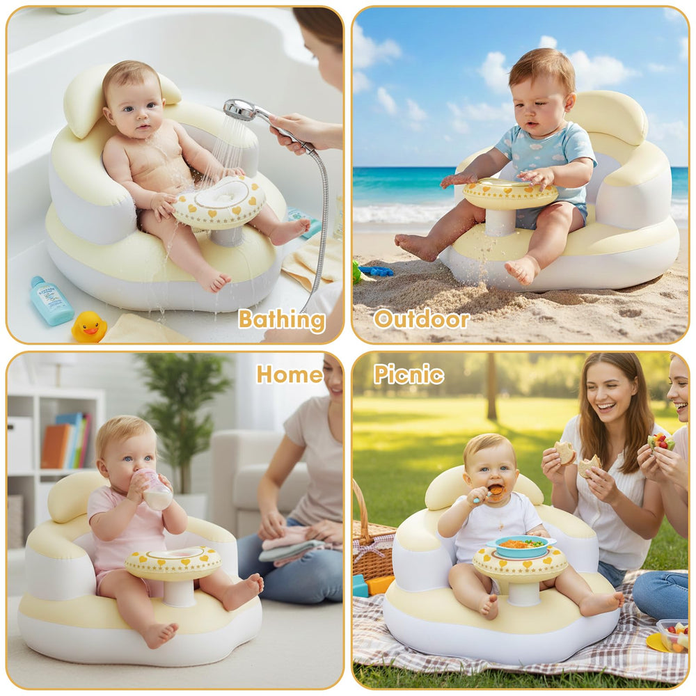 Tidnns inflatable baby seat yellow-white BPA-free materials for safe use.