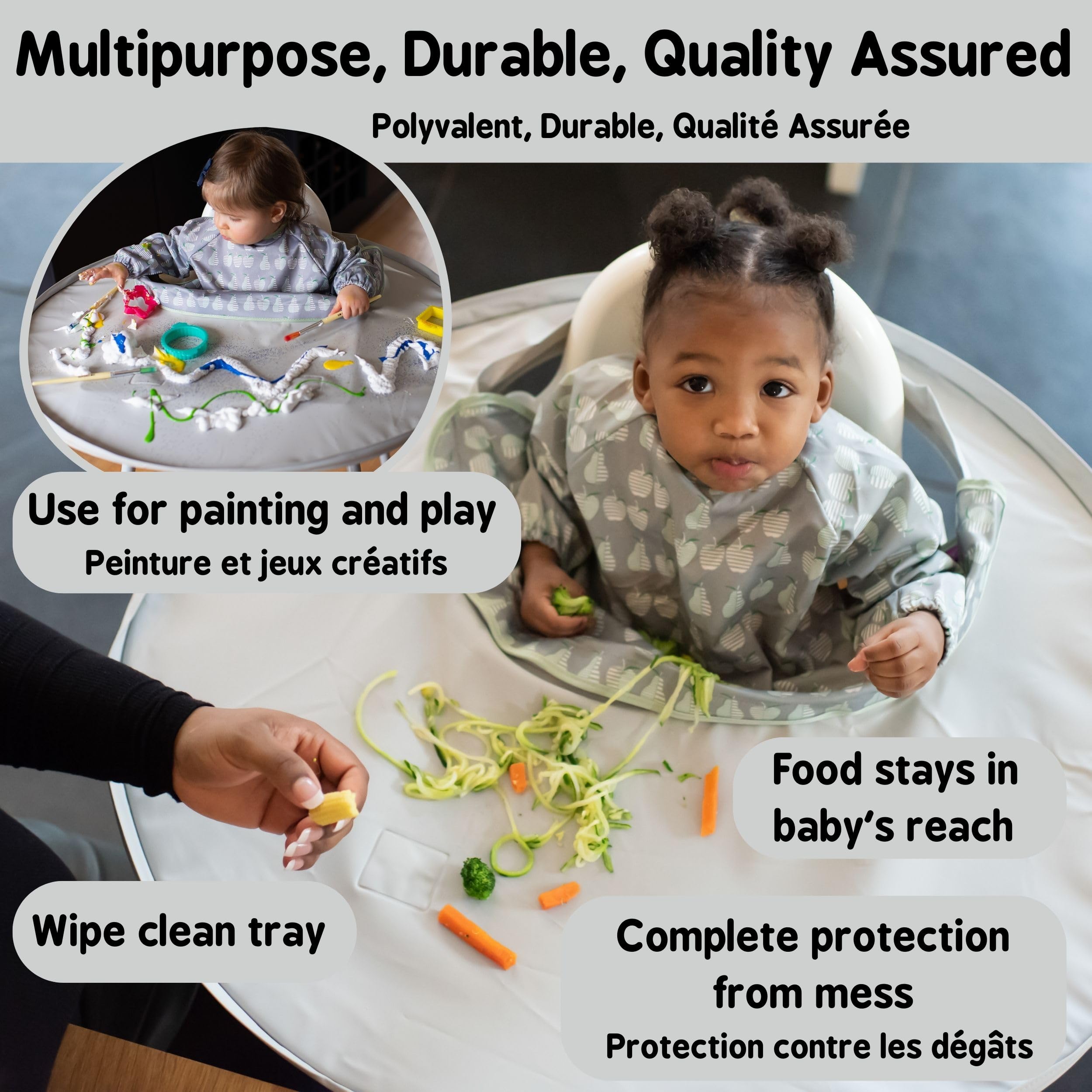 Tidy Tot wipe-clean tray ready for quick rinses during messy meals