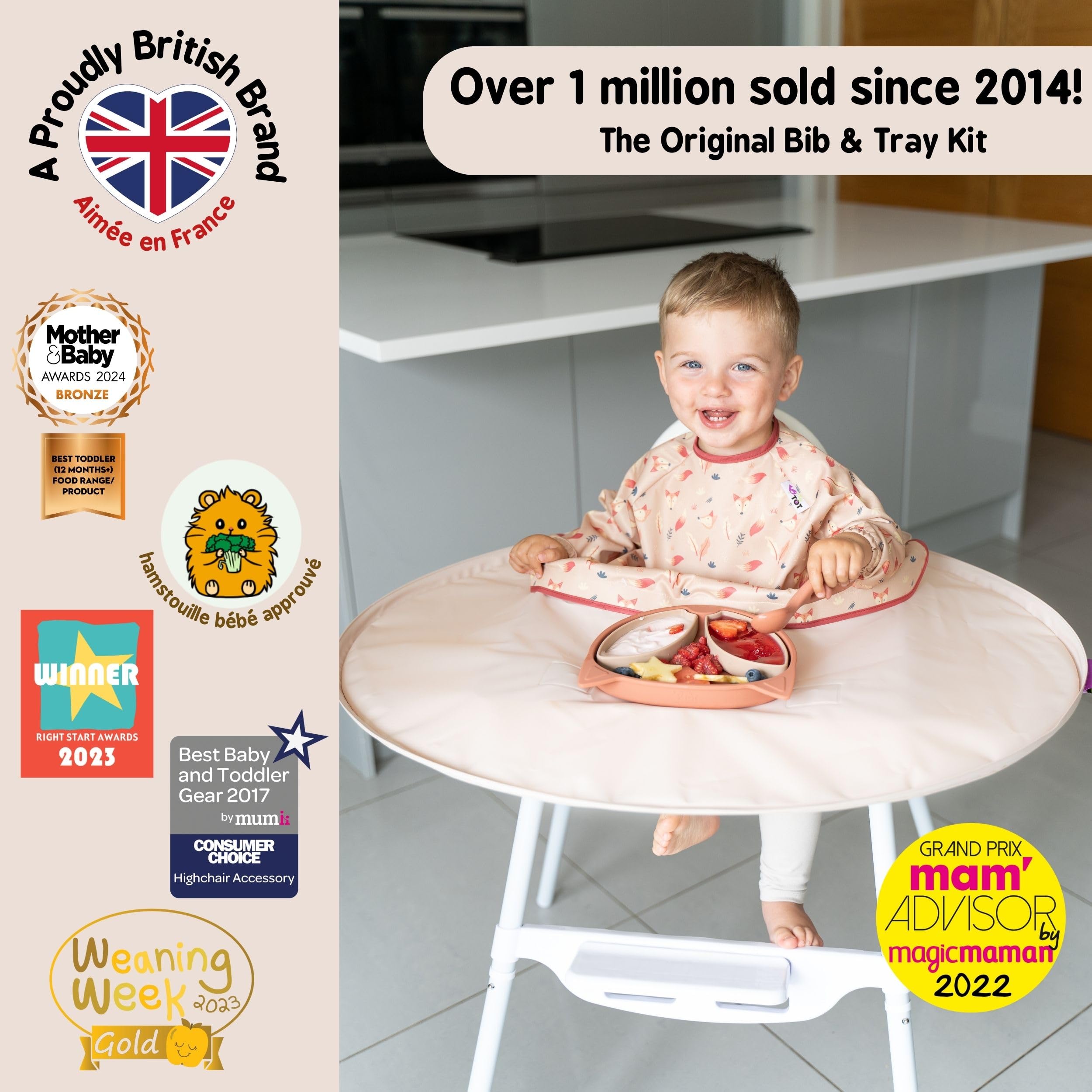 Tidy Tot bib-tray suction cups secure on highchair for stable feeding