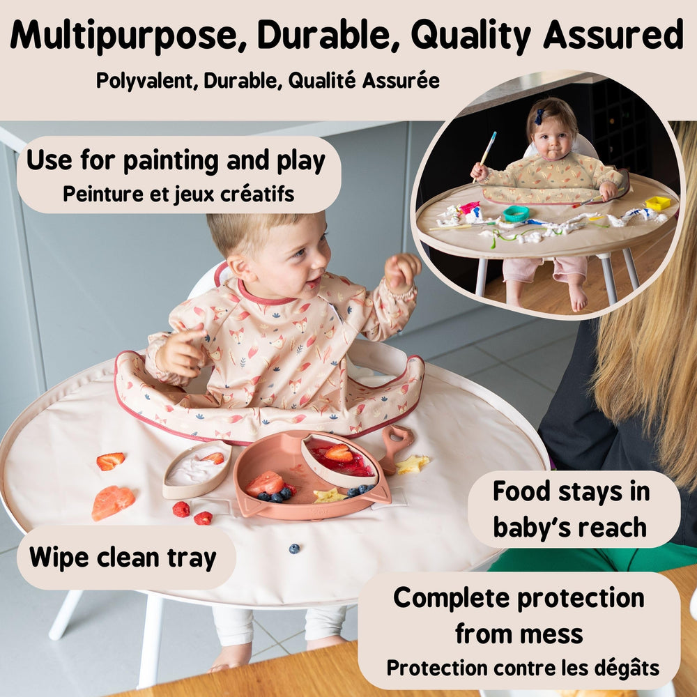Tidy Tot tray surface keeps food on tray and off the floor