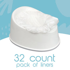 Tidy Tots potty liner in use—seal-tight drawstring prevents spills.