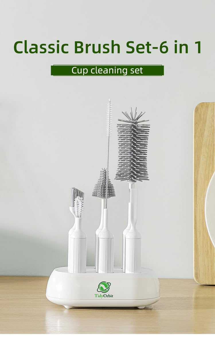 TidyOrbit bottle-cap brush reaches caps and seals for thorough sanitizing routines.
