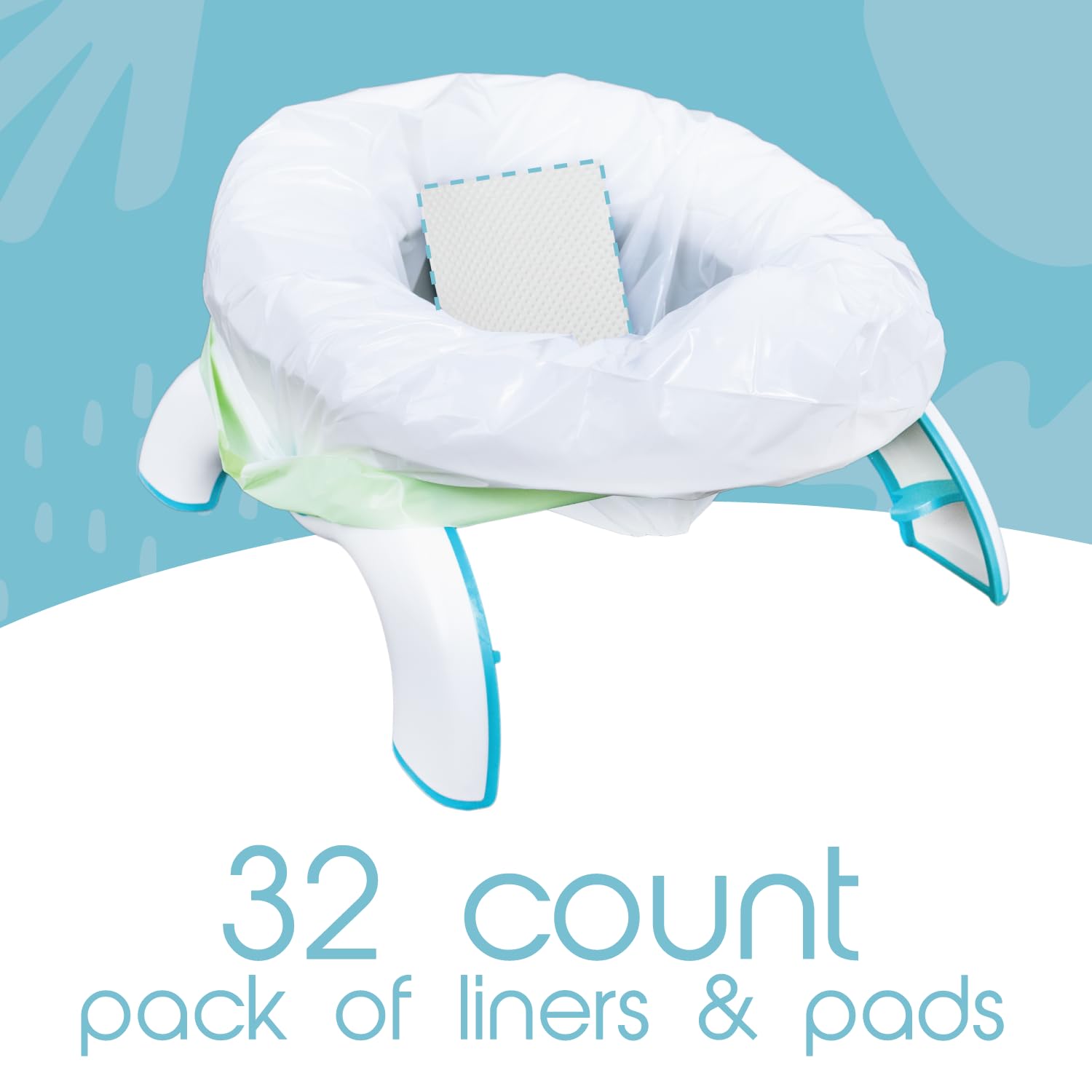 TidyTots compact-liner-pack front view shows 32 liners for travel.