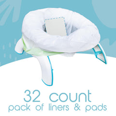 TidyTots compact-liner-pack front view shows 32 liners for travel.