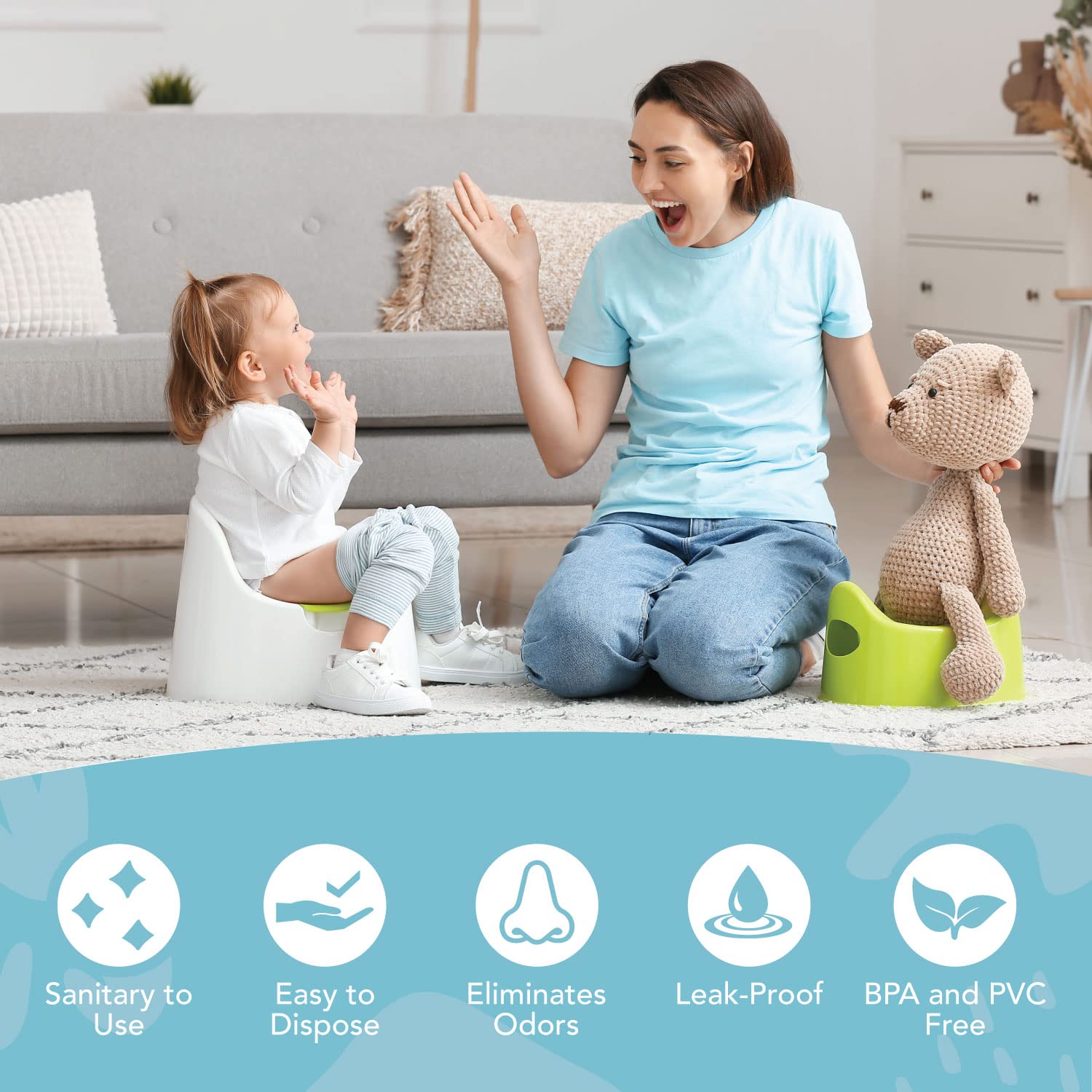 TidyTots disposable-potty-liner-insert demonstrates easy, secure fit on the toddler seat.