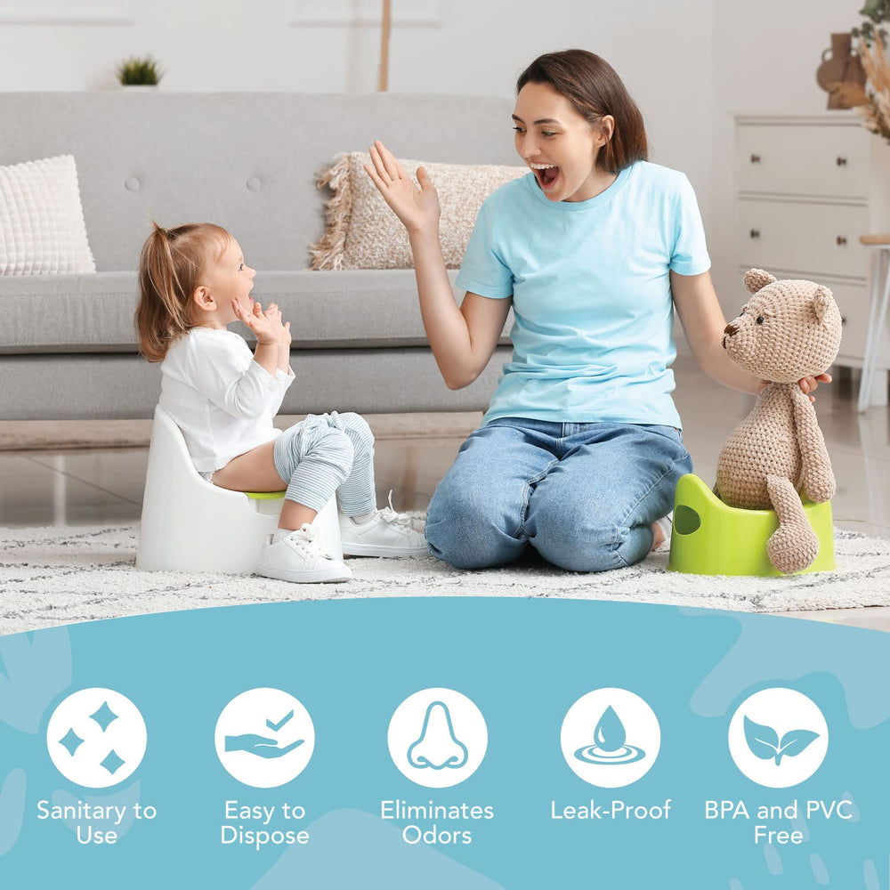 TidyTots disposable-potty-liner-insert demonstrates easy, secure fit on the toddler seat.