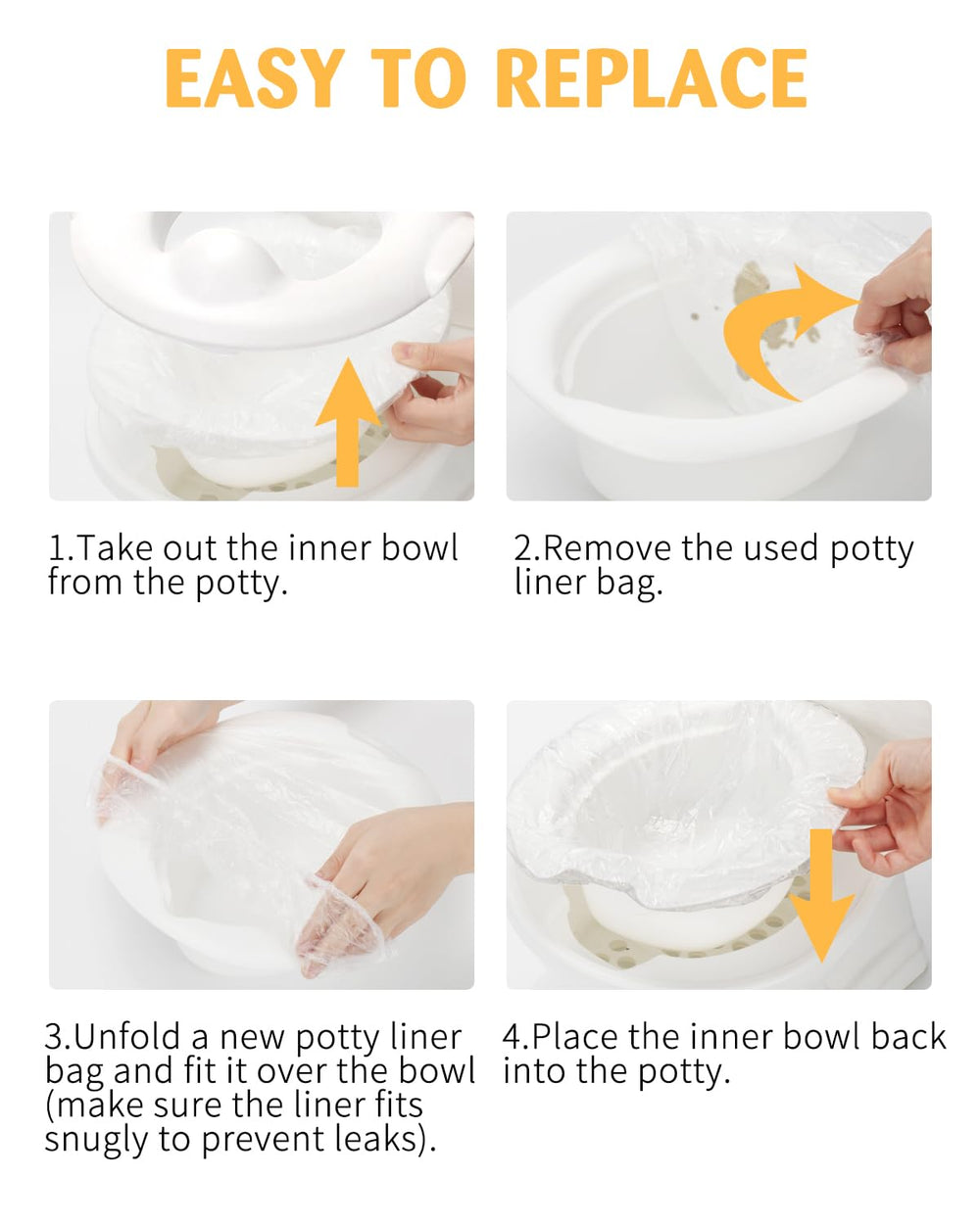 Tiga potty liners hold up to 20 ounces of liquid for reliable protection.
