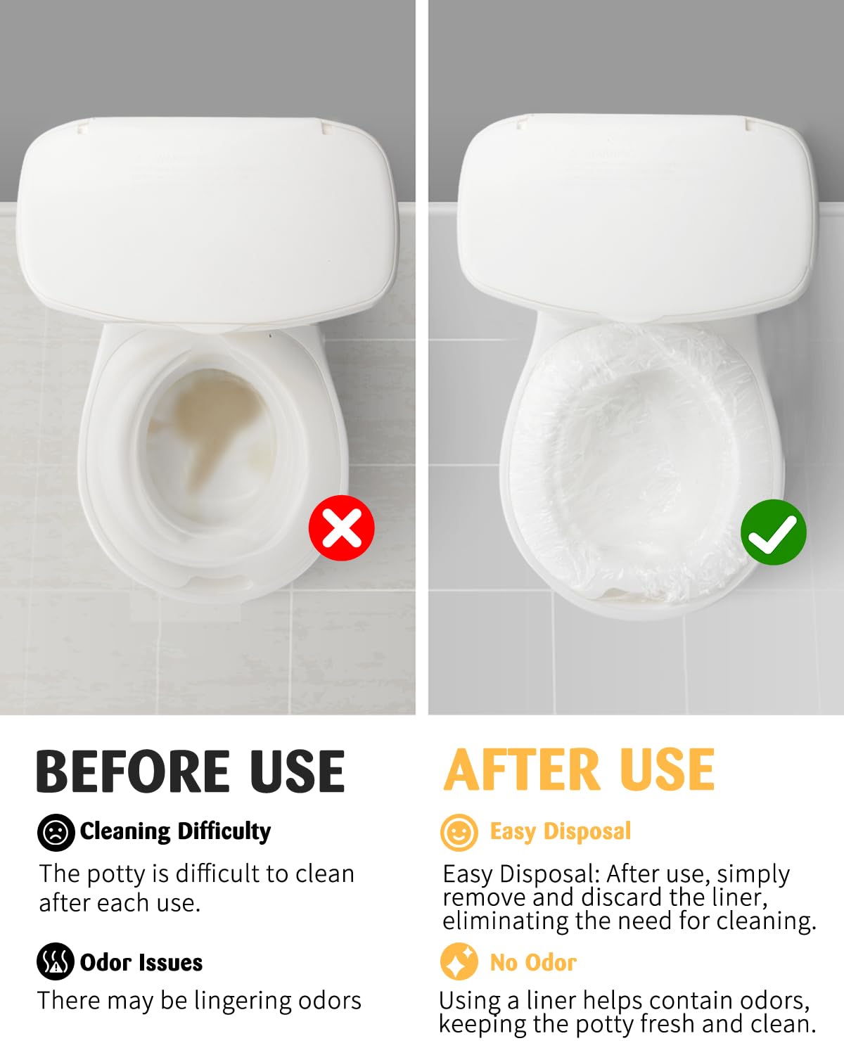 Tiga liners feature drawstring necks for easy removal and disposal after use.