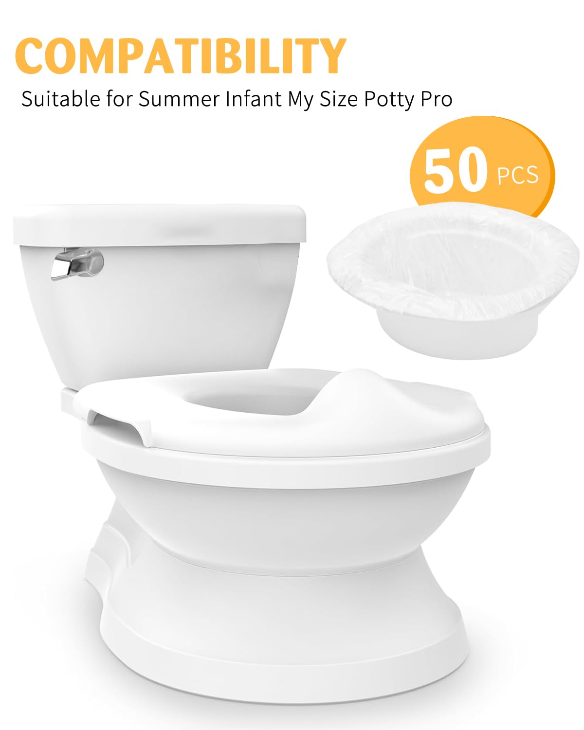 Tiga potty liners elastic-fit design ensures secure placement during potty use.
