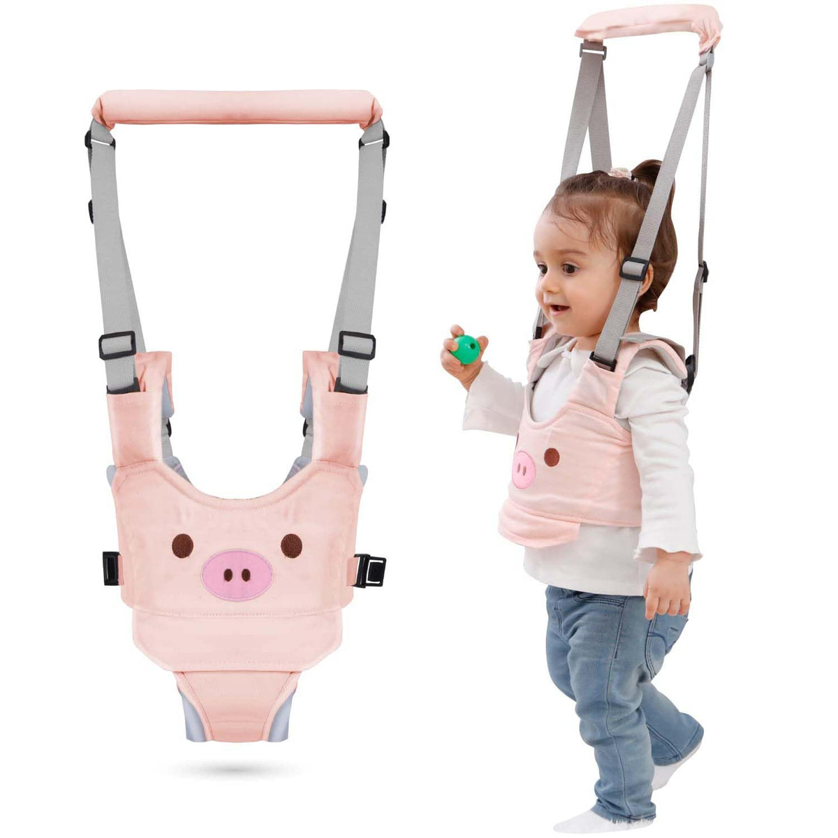 Tiger&Kitty baby walking harness pink pig front view supports gentle early walking