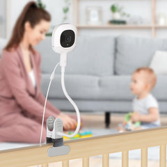 Tihii mount installation on Nanit Original, tool-free and damage-free for crib or wall placement.