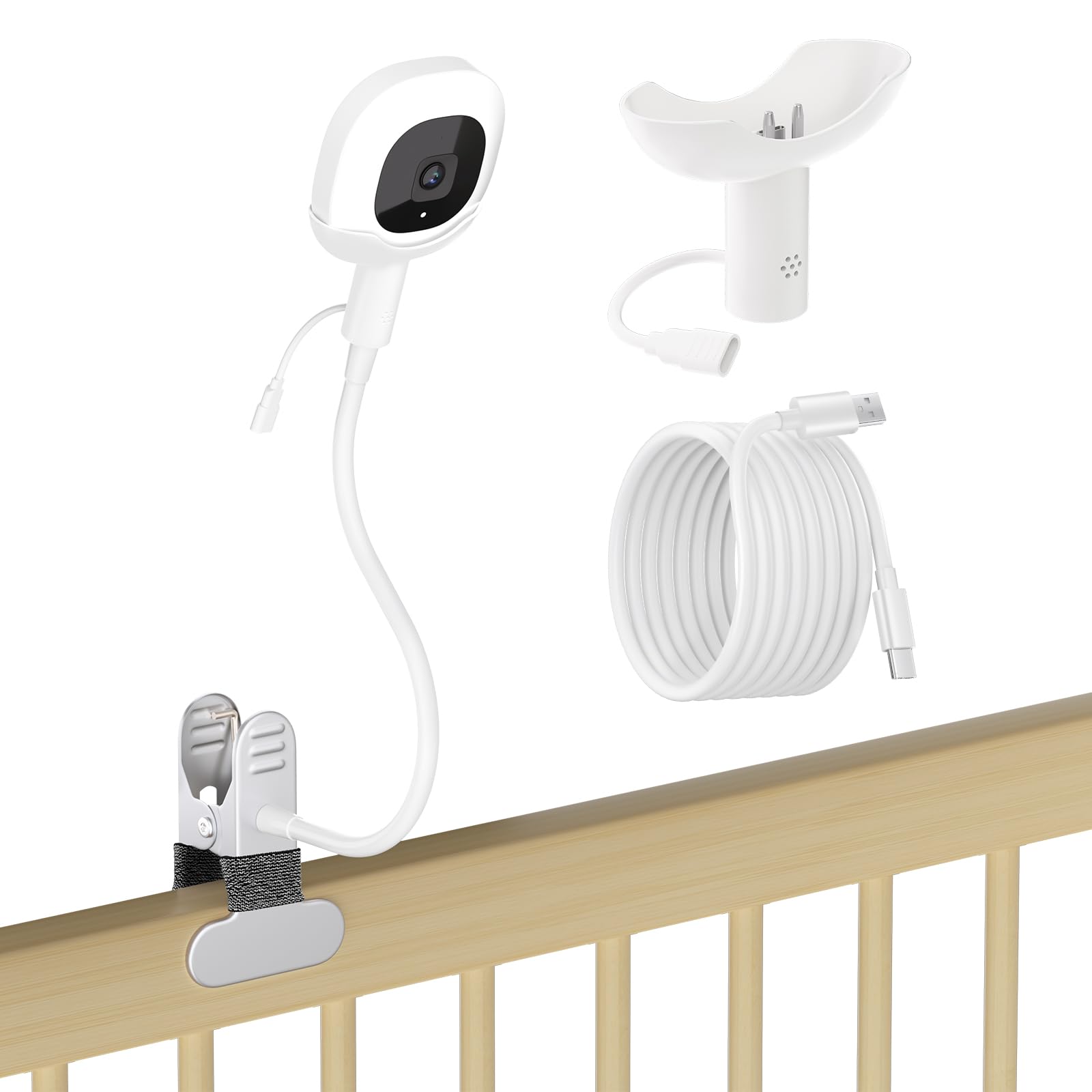Tihii upgraded clip charger mount on Nanit Pro closeup, secure fit for reliable monitoring.