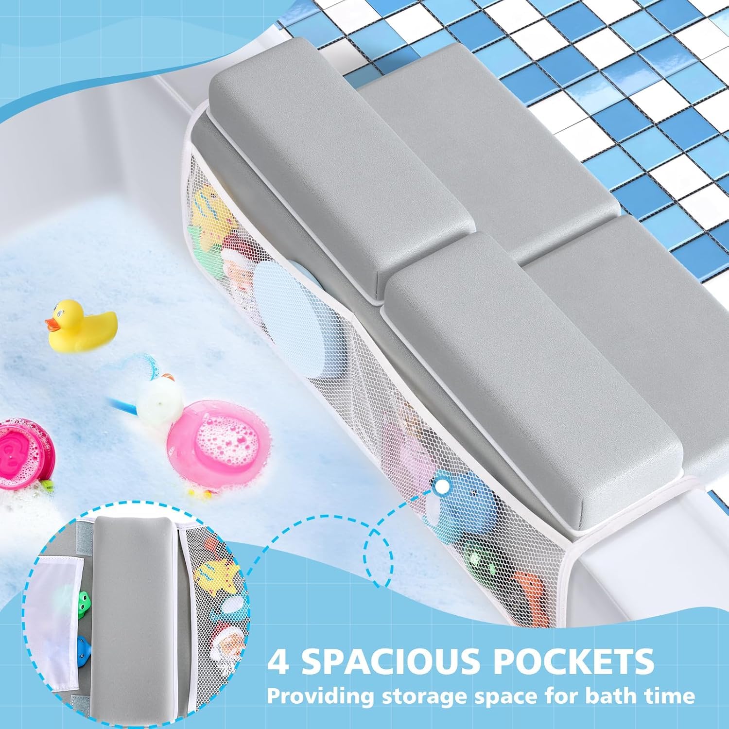 Tiikiy elbow rest with suction cups attached securely to tub edge for stability.