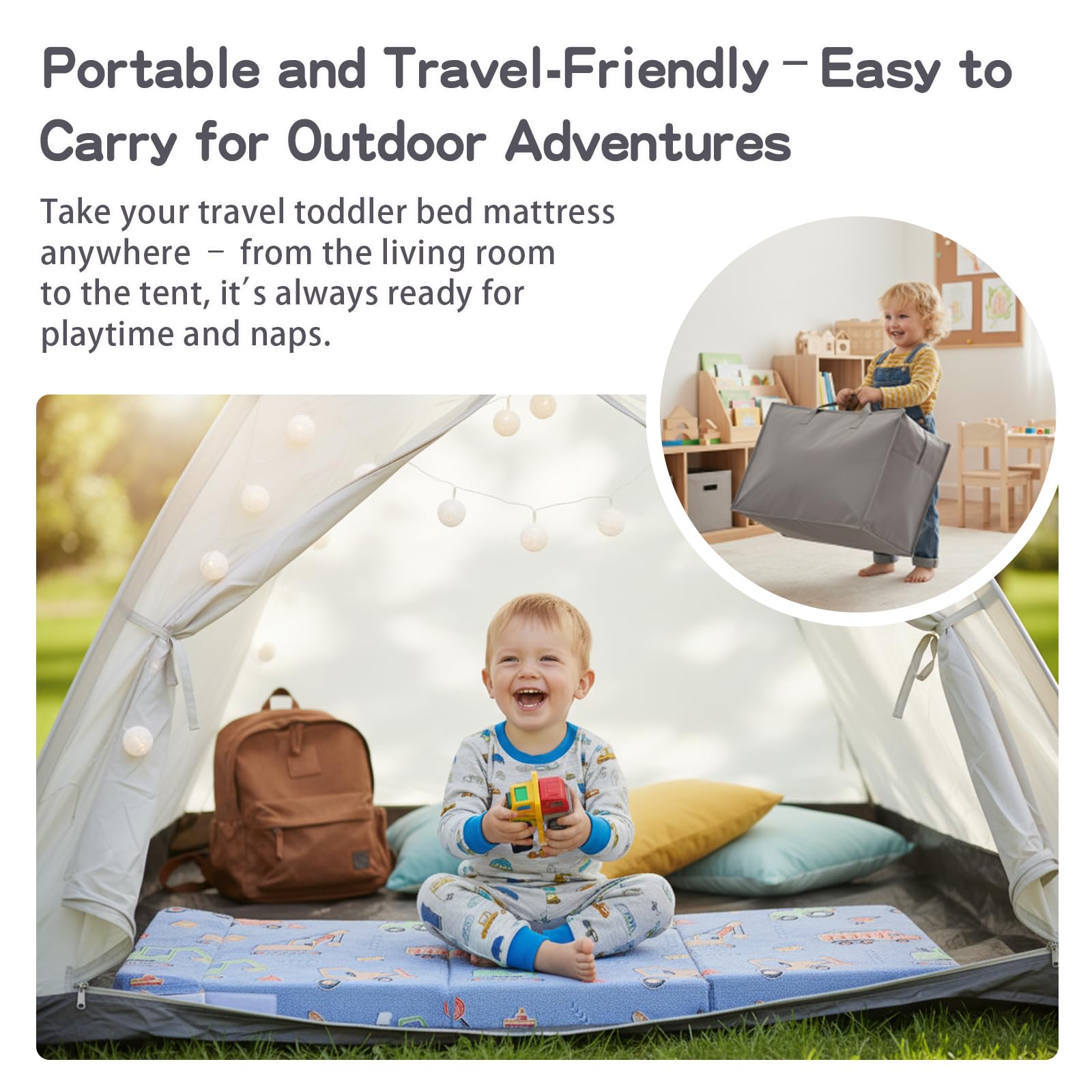 Tiita foldable floor mat blue dinosaur provides engaging design and supportive cushion.