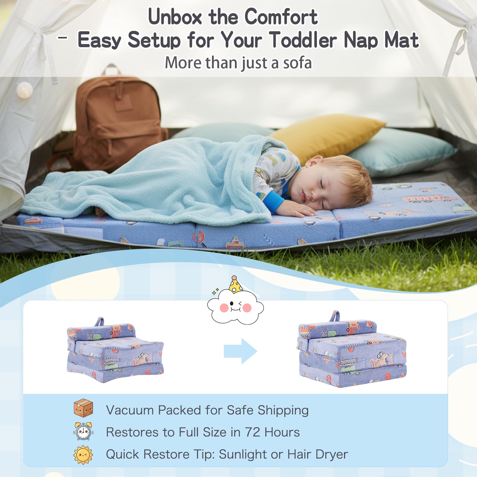 Tiita foldable floor mat ready for travel, camping, and RV adventures.