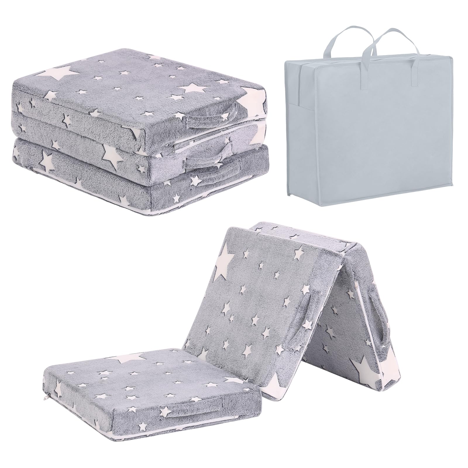 Tiita foldable floor mattress kids grey star extended for cozy naptime.