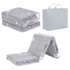 Tiita foldable floor mattress kids grey star extended for cozy naptime.