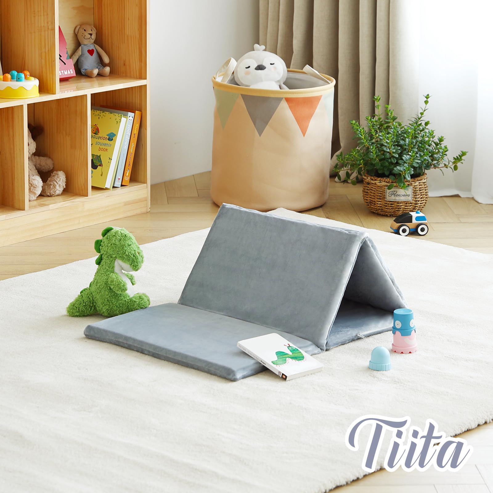 Tiita Kids Nap Mat 4-fold design shown for easy transport and storage.