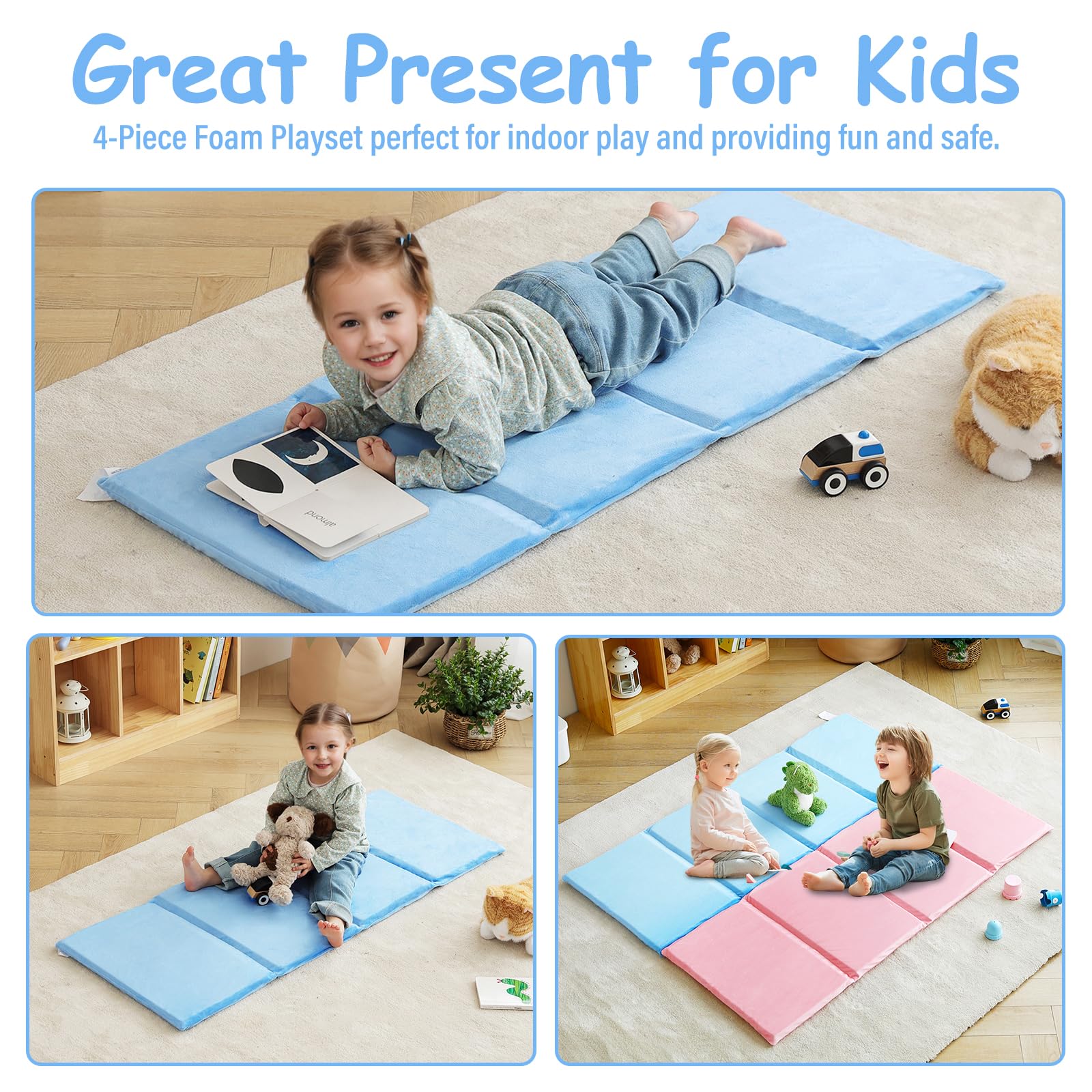 Tiita Kids Nap Mat blue folded shows compact storage and portability