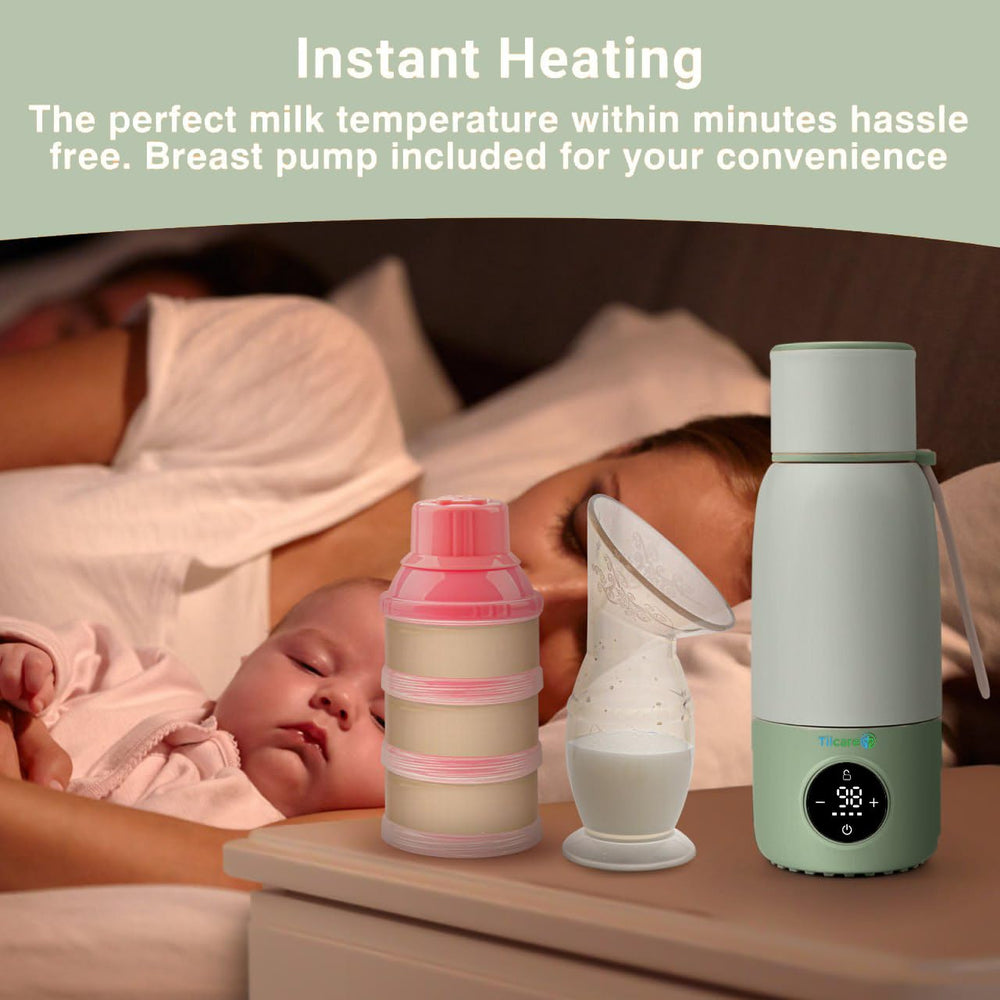 Tilcare breastmilk warmer compact design shows quick warming while preserving nutrients.