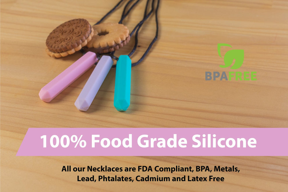 Tilcare Chew Chew necklace worn by kids and adults for calming fidgets