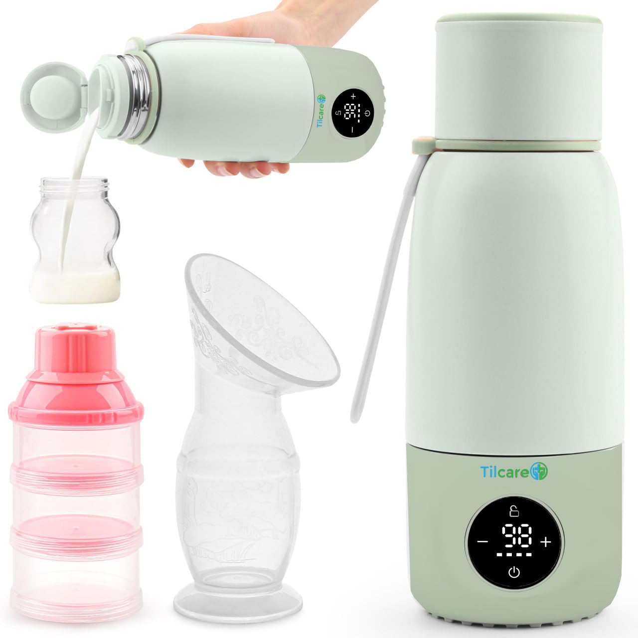 Tilcare portable bottle warmer front view with compact travel design for on-the-go feeding.