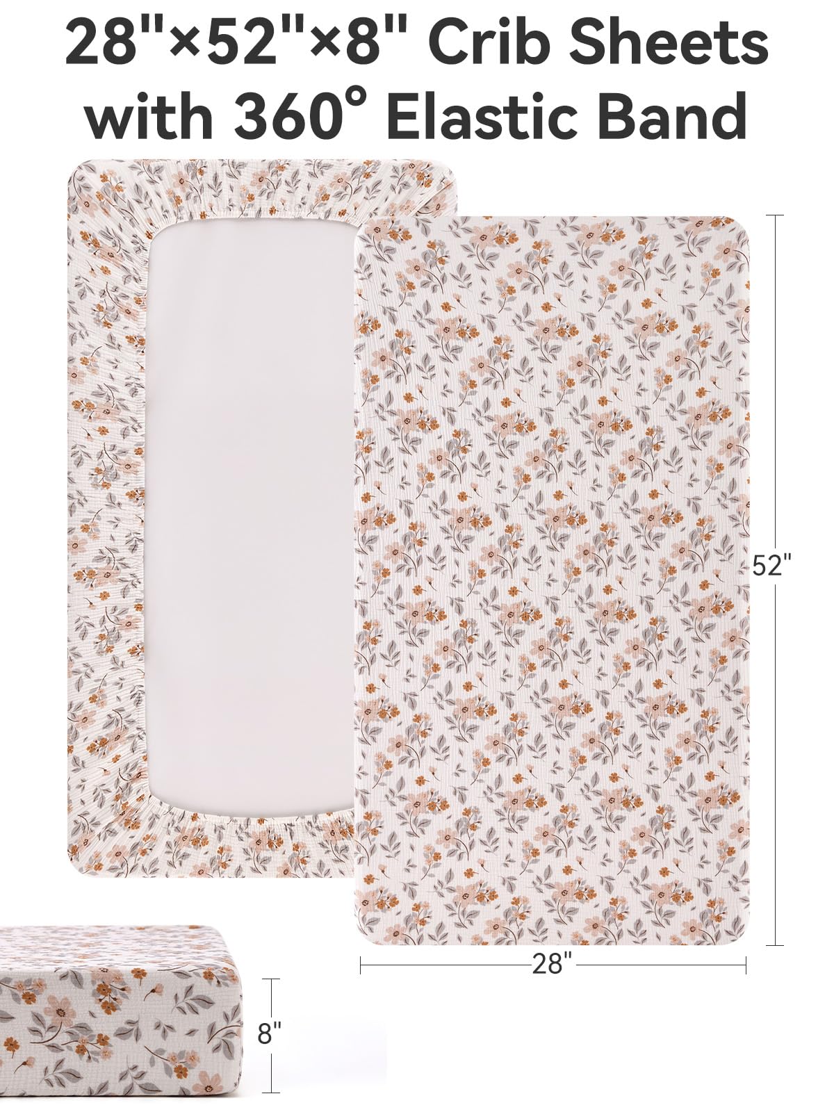 TILLYOU 2-pack muslin crib sheets elastic edge; snug, smooth fit