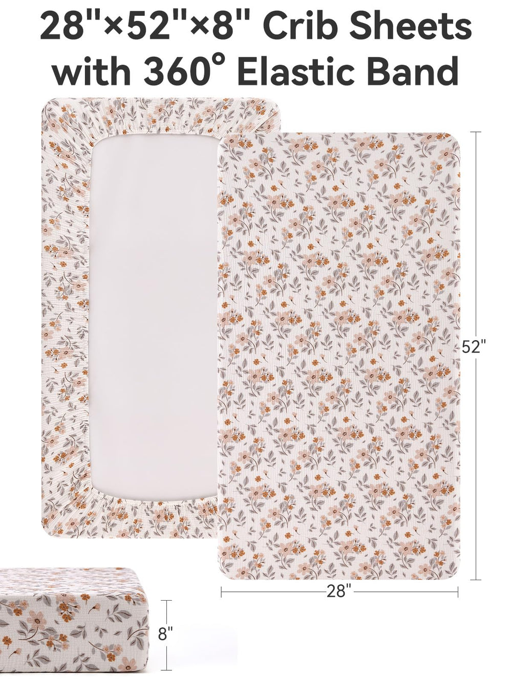 TILLYOU 2-pack muslin crib sheets elastic edge; snug, smooth fit