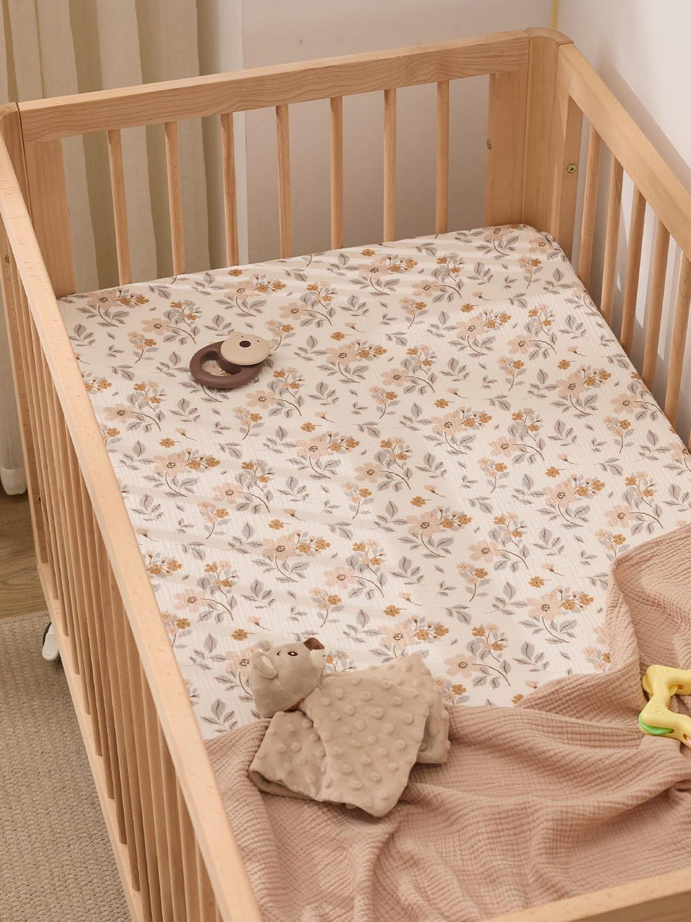 TILLYOU 2-pack muslin crib sheets machine-washable; convenient care for busy parents