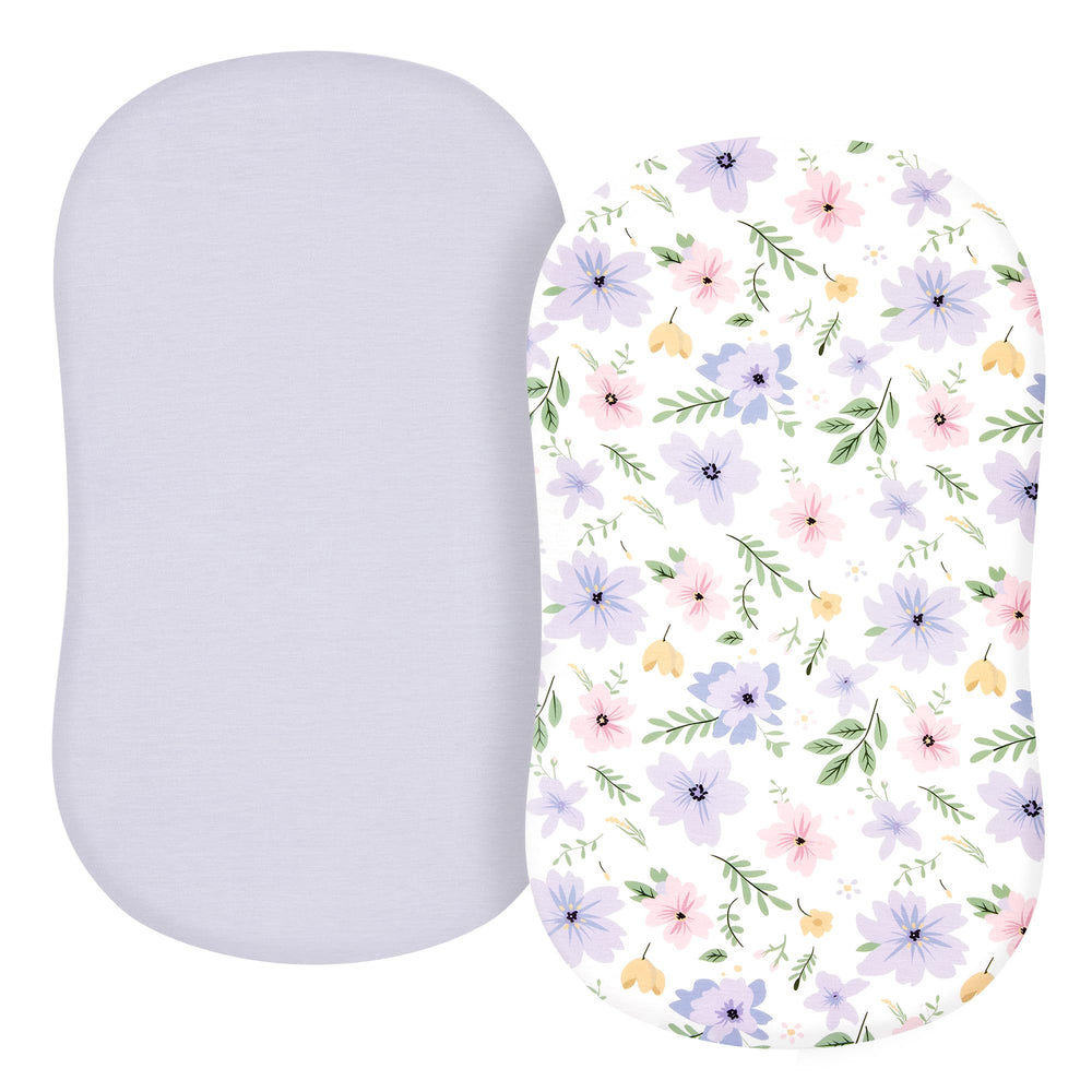TILLYOU baby bassinet sheets Brilliant Little Flowers closeup, soft skin-friendly comfort for newborn sleep.